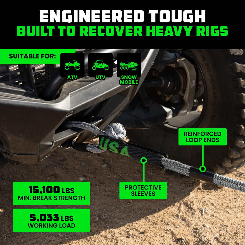 Kinetic Recovery Tow Rope Heavy Duty Offroad Snatch Strap (Gray 5/8" X 20')