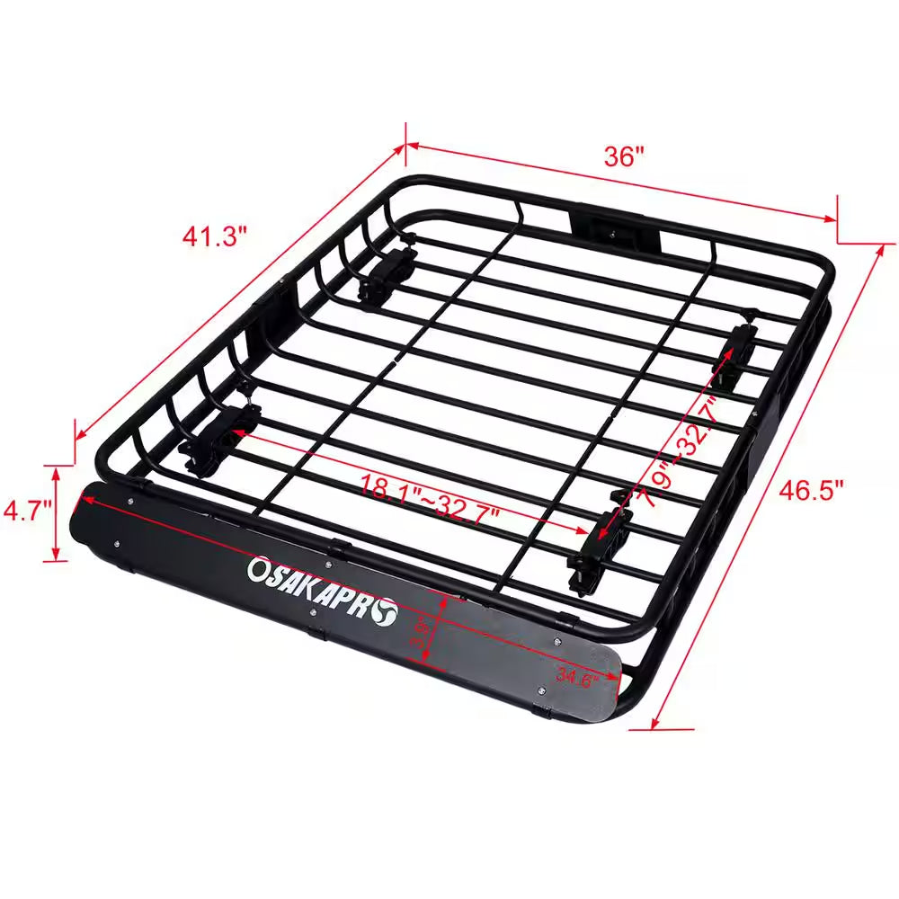 150 Lbs. Capacity 42 In. Motoring Roof Rack Cargo Carrier with 2 Pieces 12 Ft. Tie-Down Straps