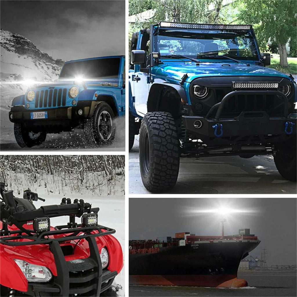 22Inch Dual Row Spot LED Light Bar off Road ATV Driving Light+4X 4 Inch LED Pods Fog Lights Work Lights for Jeep Trucks Polaris ATV UTV Boat