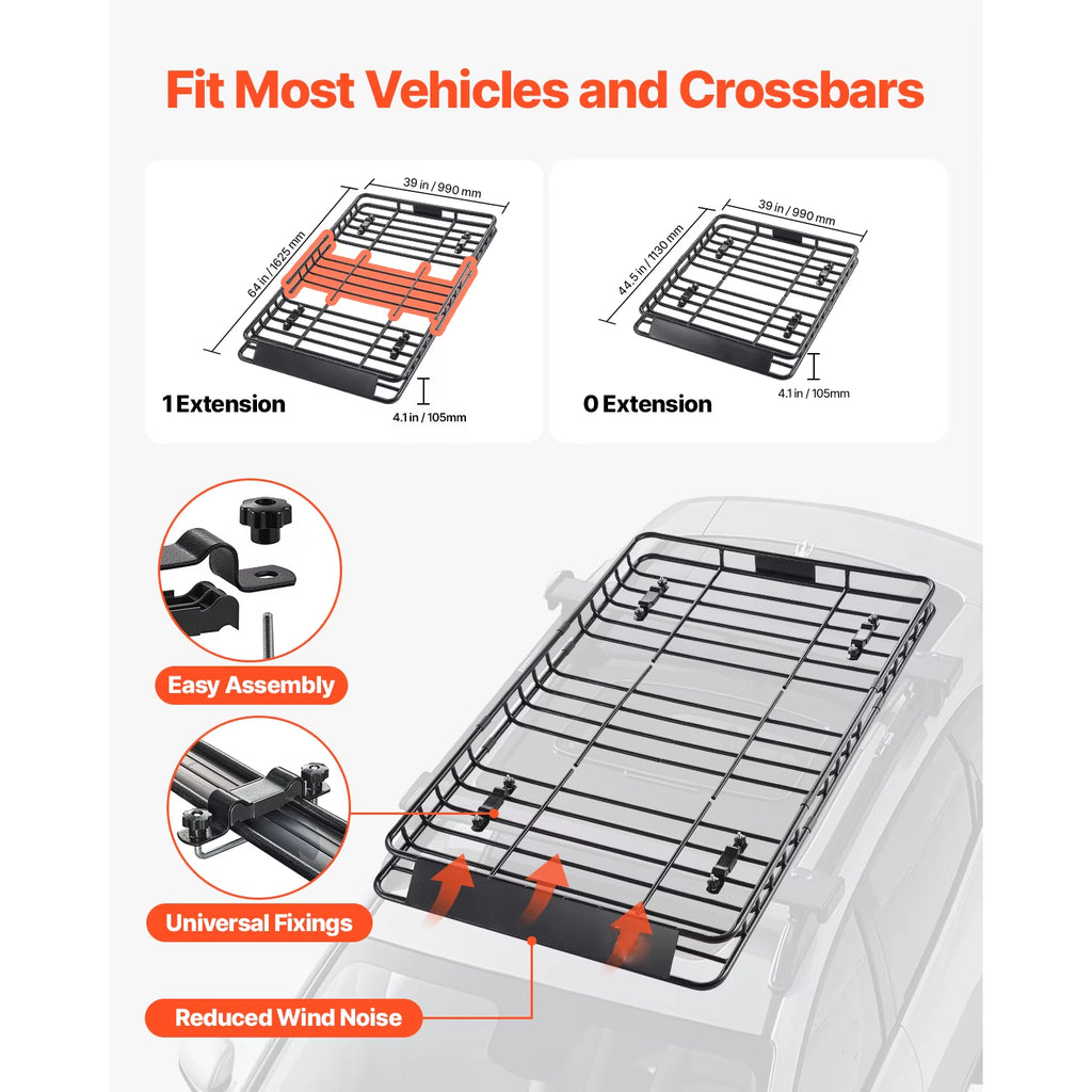Roof Rack Basket 64X39X4.1" Universal Rooftop Cargo Carrier Anti-Rust Alloy Steel Car Top Luggage Holder for SUV Truck