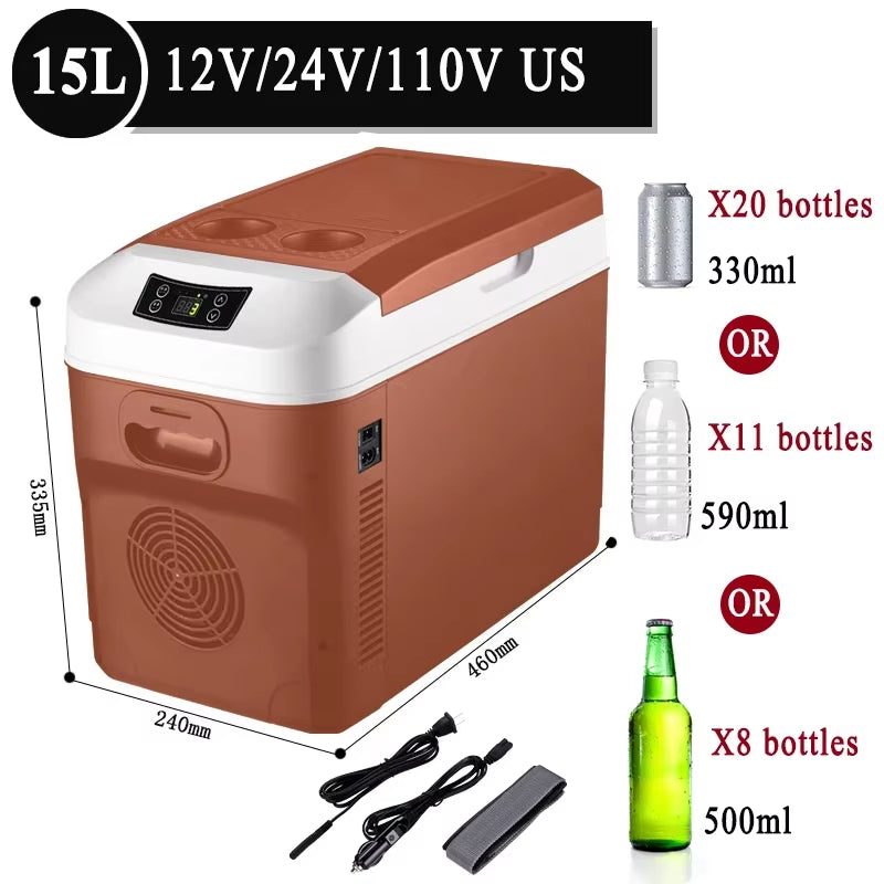 15L/20L Mini Refrigerator Fridges 12/24V 100-240V Drinks Cooler Heater Keep Warm Fresh for Car Home Pinic Camping 0~65 Degrees
