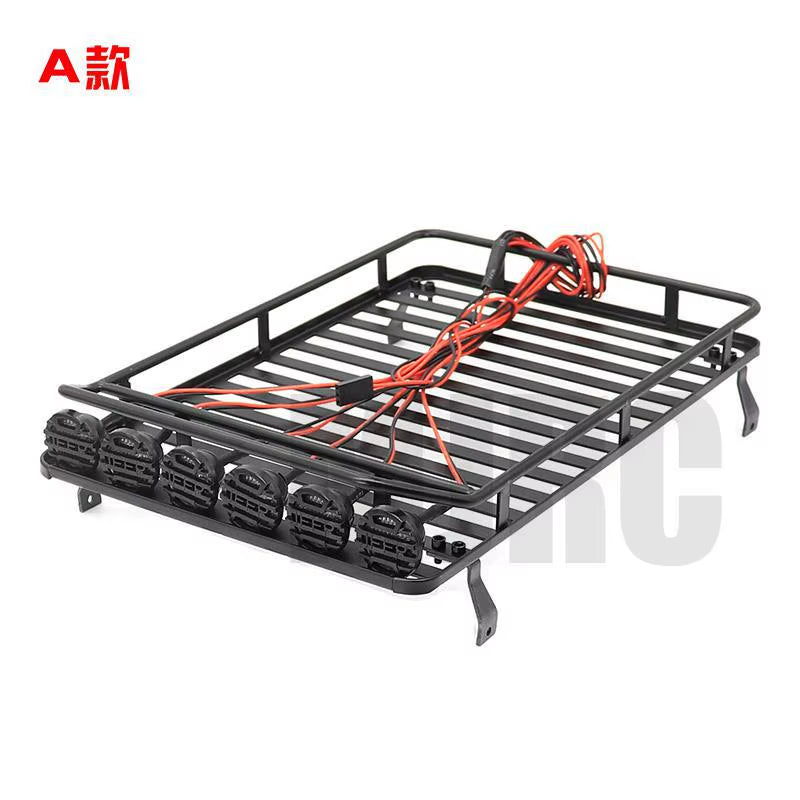 Metal Roof Rack with 4 LED Lights for 1:10 RC Rock Crawler SCX10II 90046 90047 SCX10 D90 Wrangler Trx4 Luggage Rack