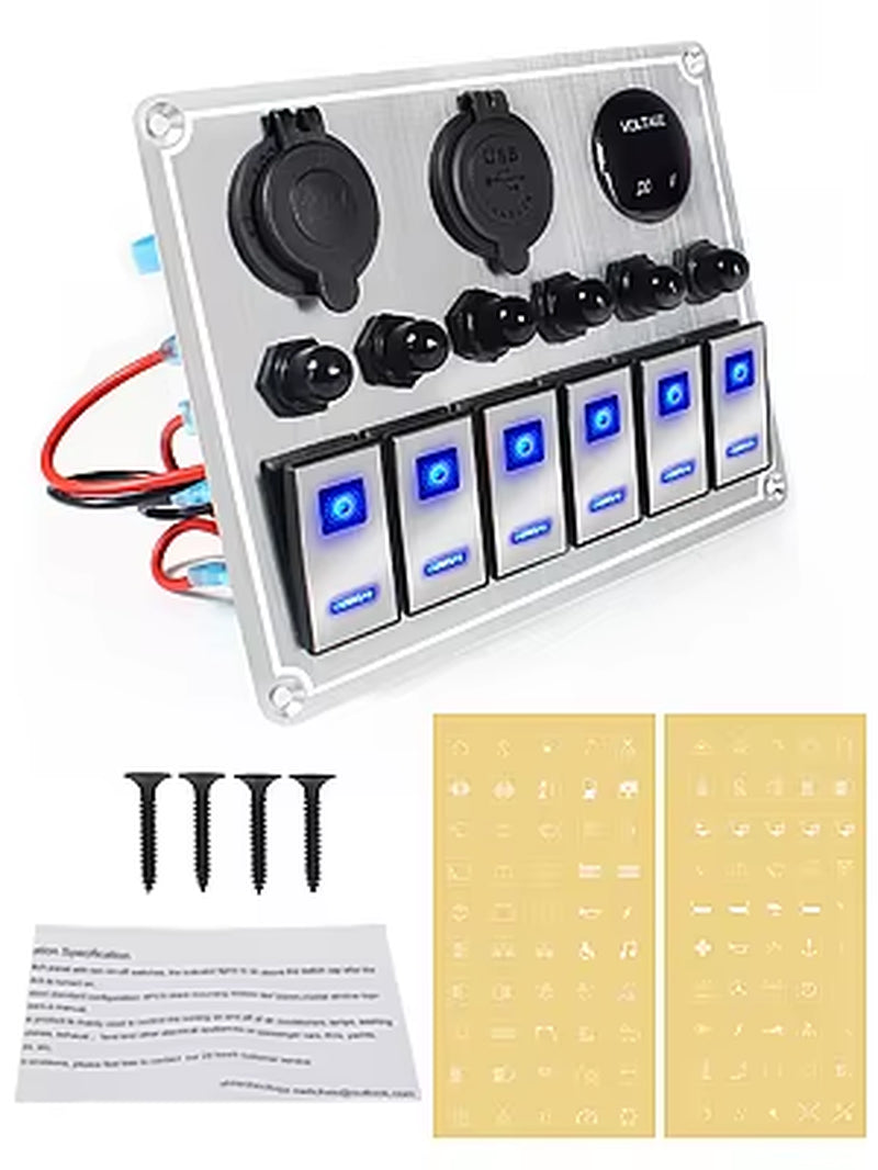 New 12V Metal 4/6 Group Button Rocker Toggle Switch Panel USB Control for Car Truck Boat Boat Camper Circuit Breaker