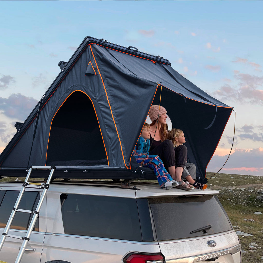 Trustmade Scout plus Triangle Aluminum Black Hard Shell Dark Gray Rooftop Tent with Roof Rack