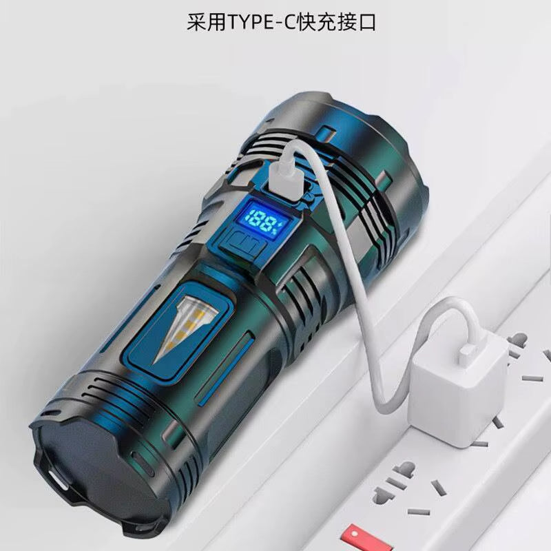 Powerful Flashlight with 7 Lamp Beads Super Tactical Light with COB Side Light Camping Lantern USB Rechargeable Outdoor Torch