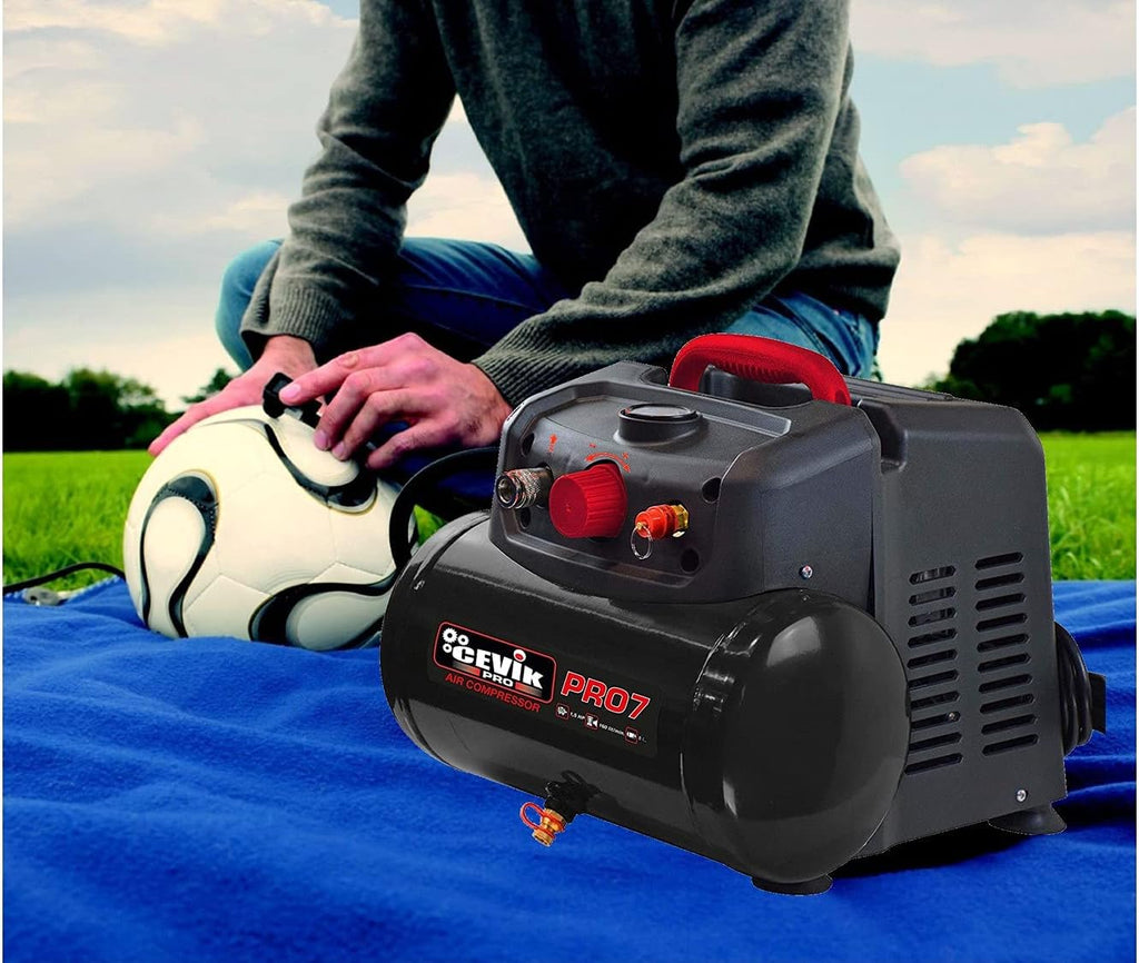 CEVIK PRO - CA-PRO7N - Compresor Aire Portatil Monoblock - 75 Db - 6 Litros - 1.5HP - Máx 8 Bar - 160 L/Min - Sin Aceite - Compacto Y Portátil - Compresor De Pintura Y Neumática