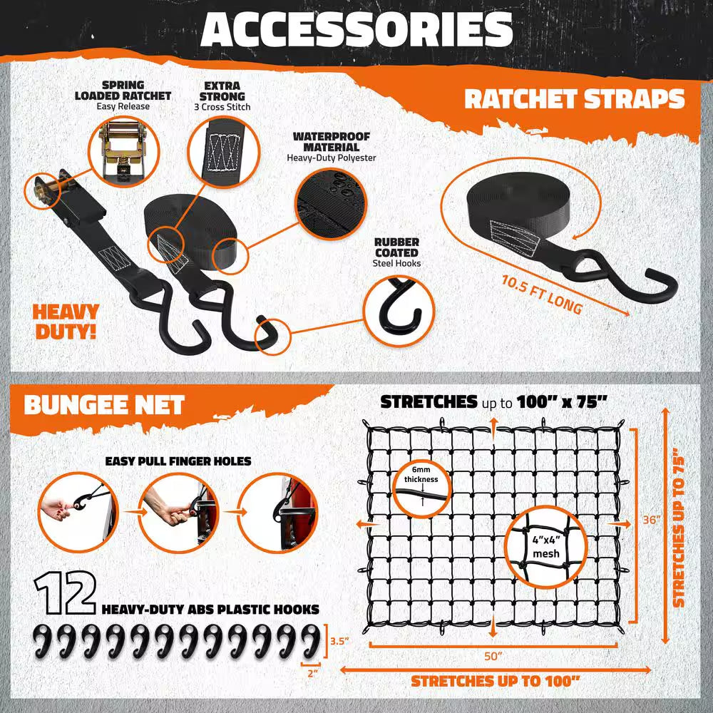 84 In. X 39 In. X 6 In. Rooftop Cargo Carrier with Cargo Net and Ratchet Straps, 250 Lbs. Cap Roof Luggage Basket