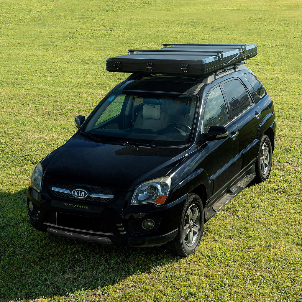 Trustmade Scout plus Triangle Aluminum Black Hard Shell Dark Gray Rooftop Tent with Roof Rack