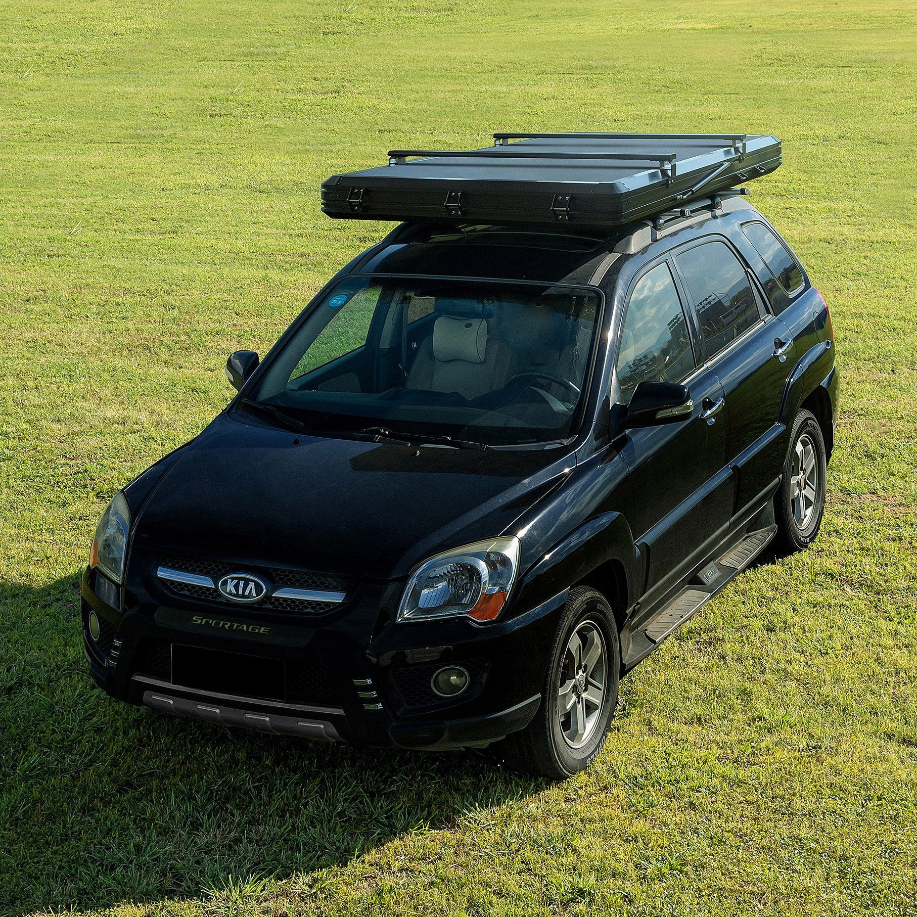 Trustmade Scout plus Triangle Aluminum Black Hard Shell Dark Gray Rooftop Tent with Roof Rack