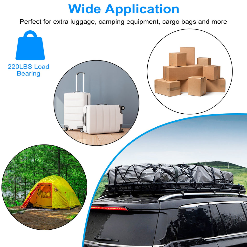 1Pc 63X39X6.3In Universal Roof Rack Cargo Carrier Car Top Luggage Holder Basket with Hook Strap Elastic Net