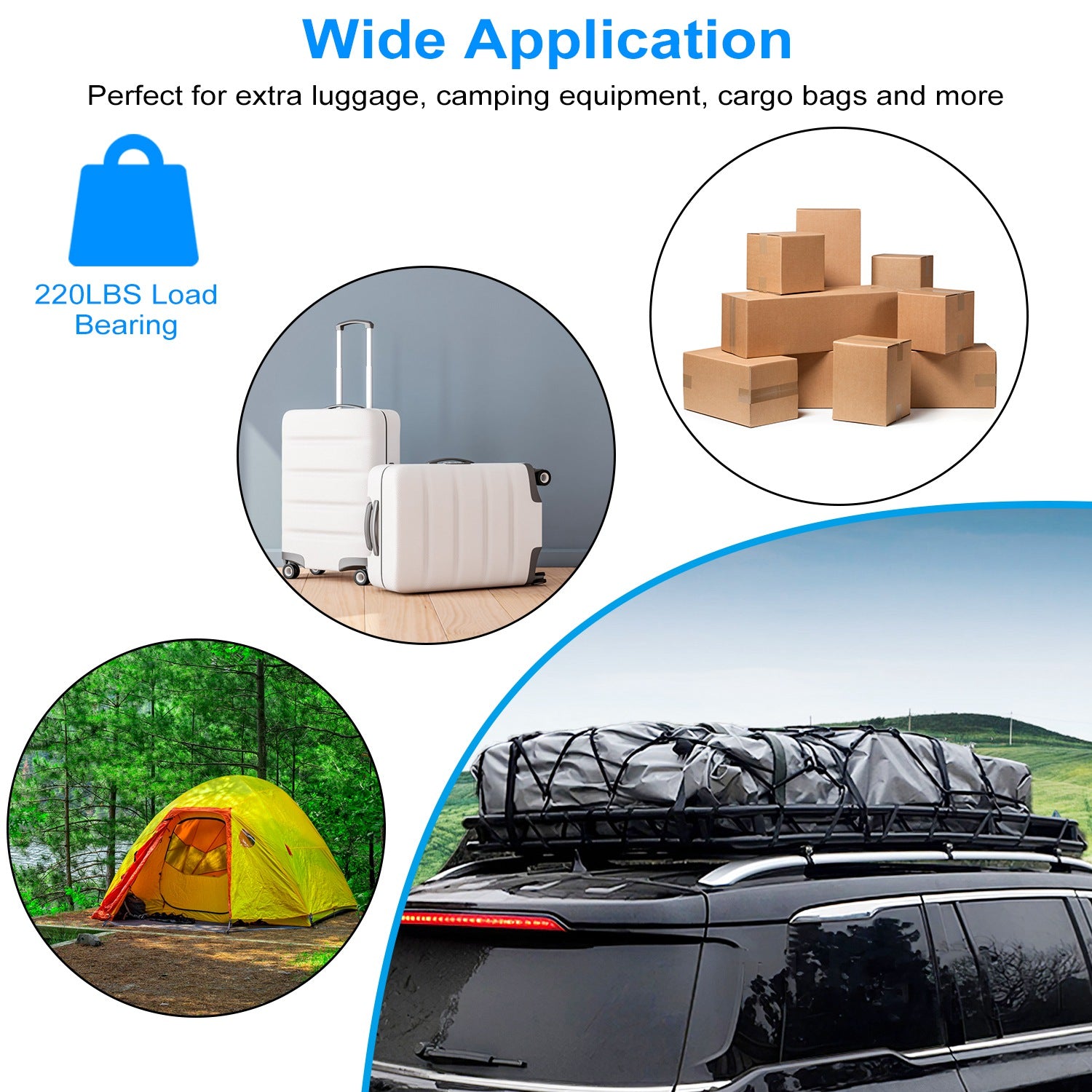 1Pc 63X39X6.3In Universal Roof Rack Cargo Carrier Car Top Luggage Holder Basket with Hook Strap Elastic Net