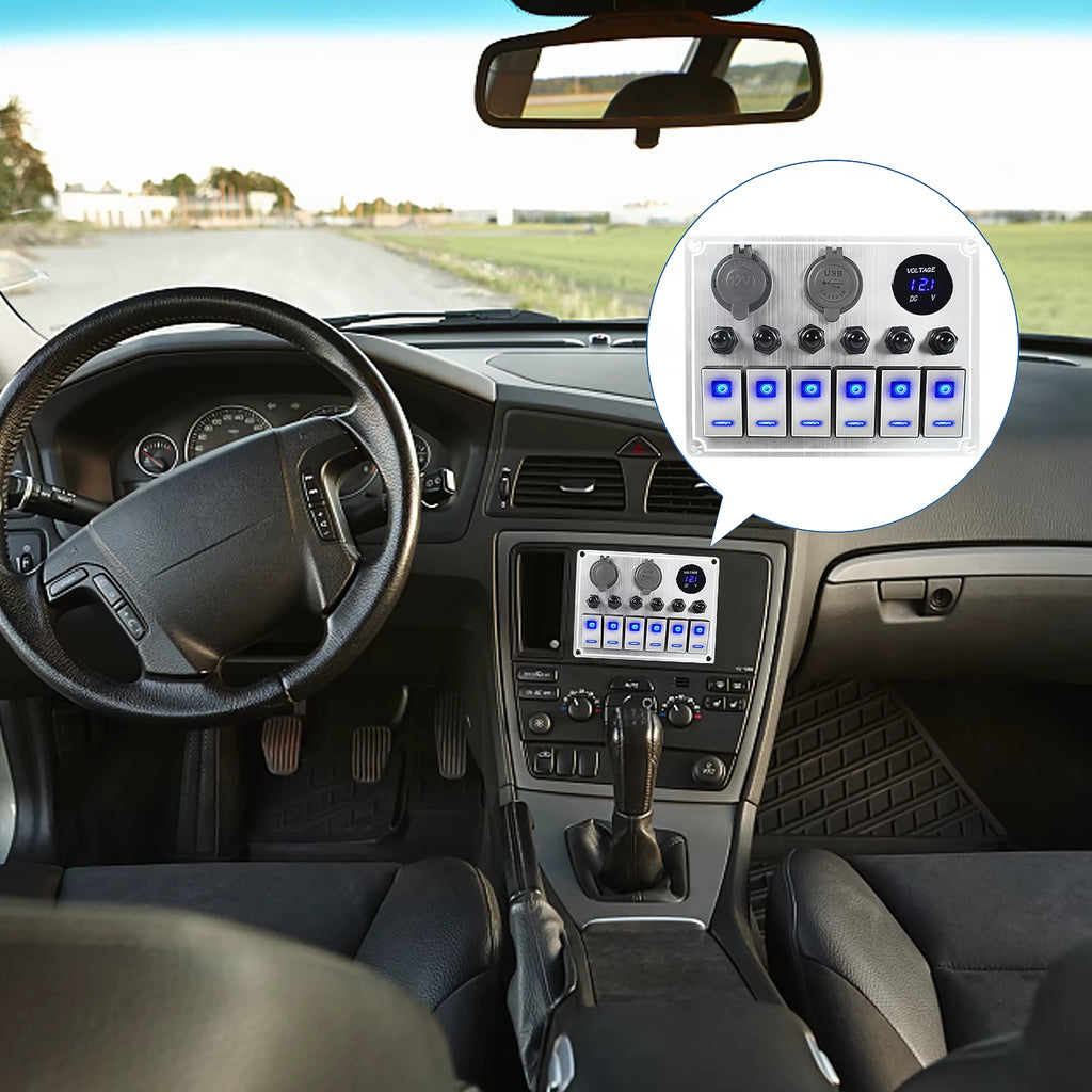 New 12V Metal 4/6 Group Button Rocker Toggle Switch Panel USB Control for Car Truck Boat Boat Camper Circuit Breaker