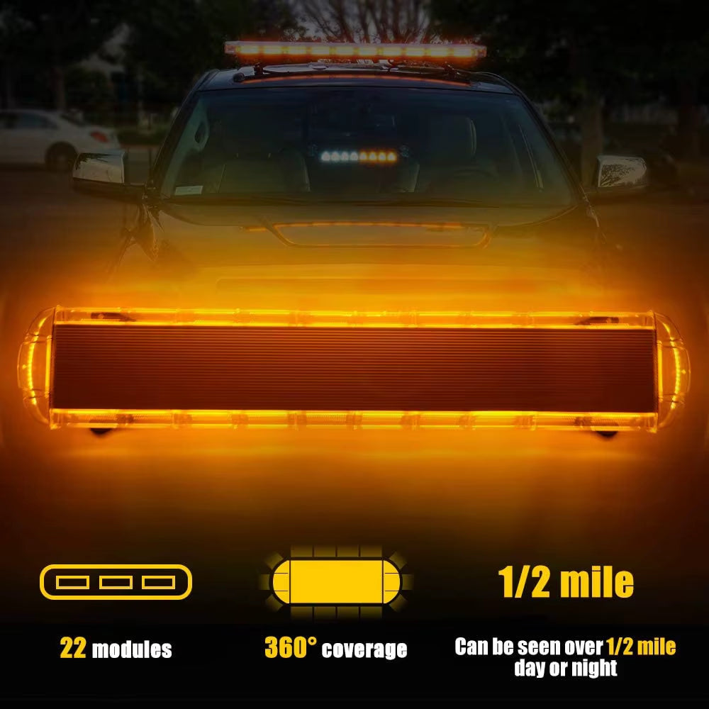 47 Inch COB LED Amber Rooftop Emergency Strobe Lights Bar W/Adjustable Mounting Brackets Hazard Warning Flashing Lighting