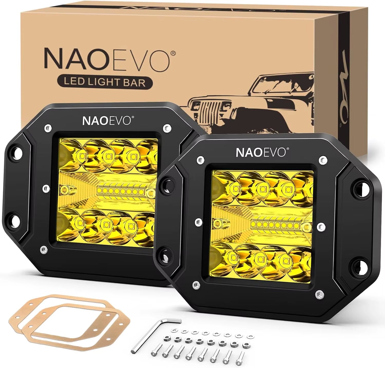 5 Inch Flush Mount LED Pods Lights 40W 4000LM Spot Flood Combo LED Light Bar Offroad Driving Fog Lights LED Work Lights