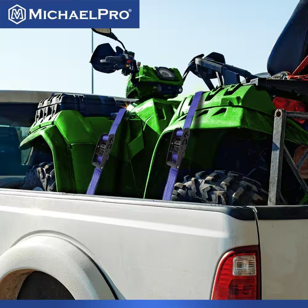 4 Pack 1.5" X 15' Ratchet Tie down Straps with J-Hook Safety Latches