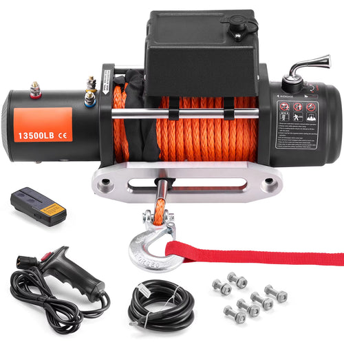13500Lbs Electric Winch Car Truck Winch with 80Ft Synthetic Rope Wireless & Wired Remote Control for Towing Off-Road