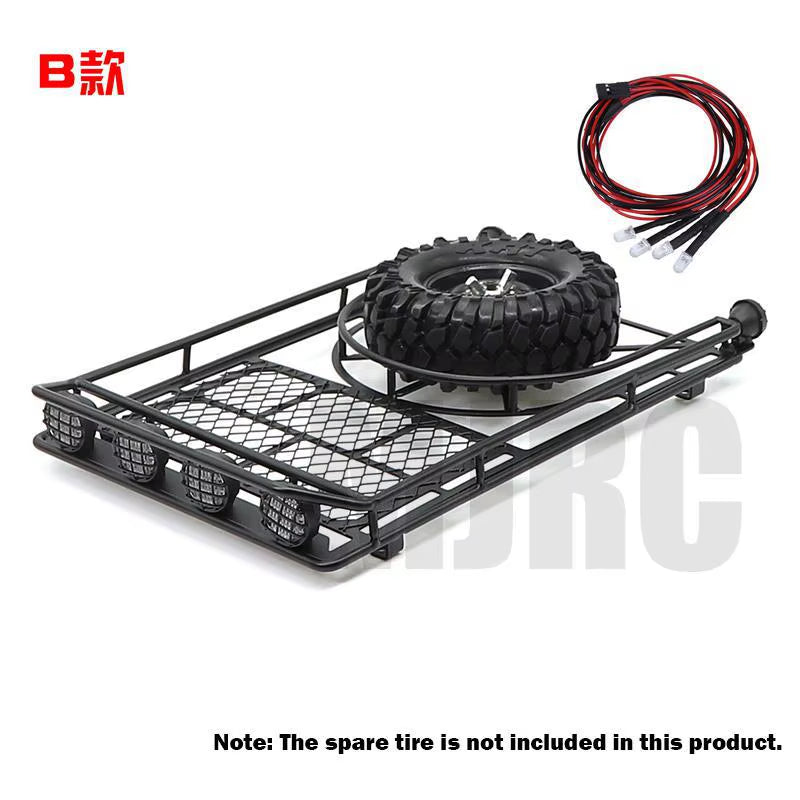 Metal Roof Rack with 4 LED Lights for 1:10 RC Rock Crawler SCX10II 90046 90047 SCX10 D90 Wrangler Trx4 Luggage Rack