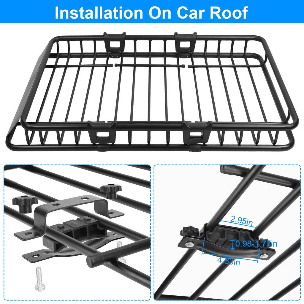 1Pc 63X39X6.3In Universal Roof Rack Cargo Carrier Car Top Luggage Holder Basket with Hook Strap Elastic Net