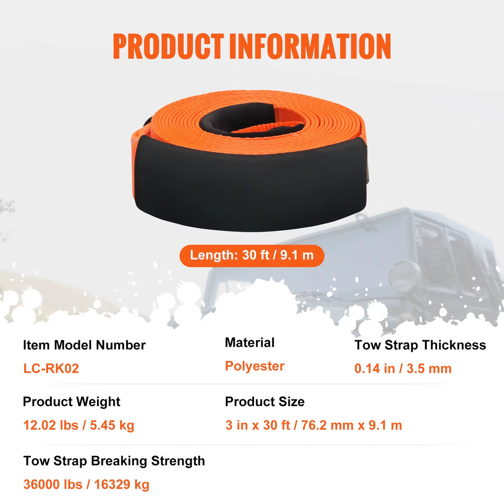 Succebuy Polyester Tow Strap Recovery Kit High-Strength Car Racing Tow Ropes Auto Trailer Winch Towing Strap Truck Jeep SUV ATV