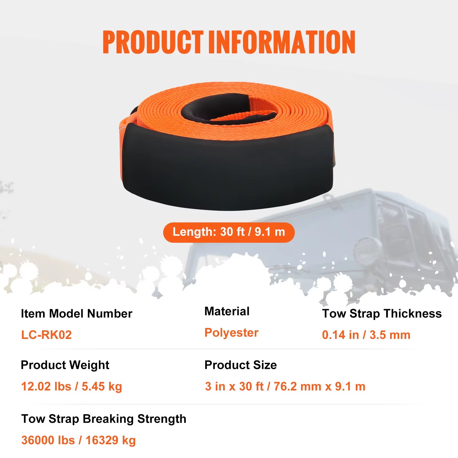 Succebuy Polyester Tow Strap Recovery Kit High-Strength Car Racing Tow Ropes Auto Trailer Winch Towing Strap Truck Jeep SUV ATV