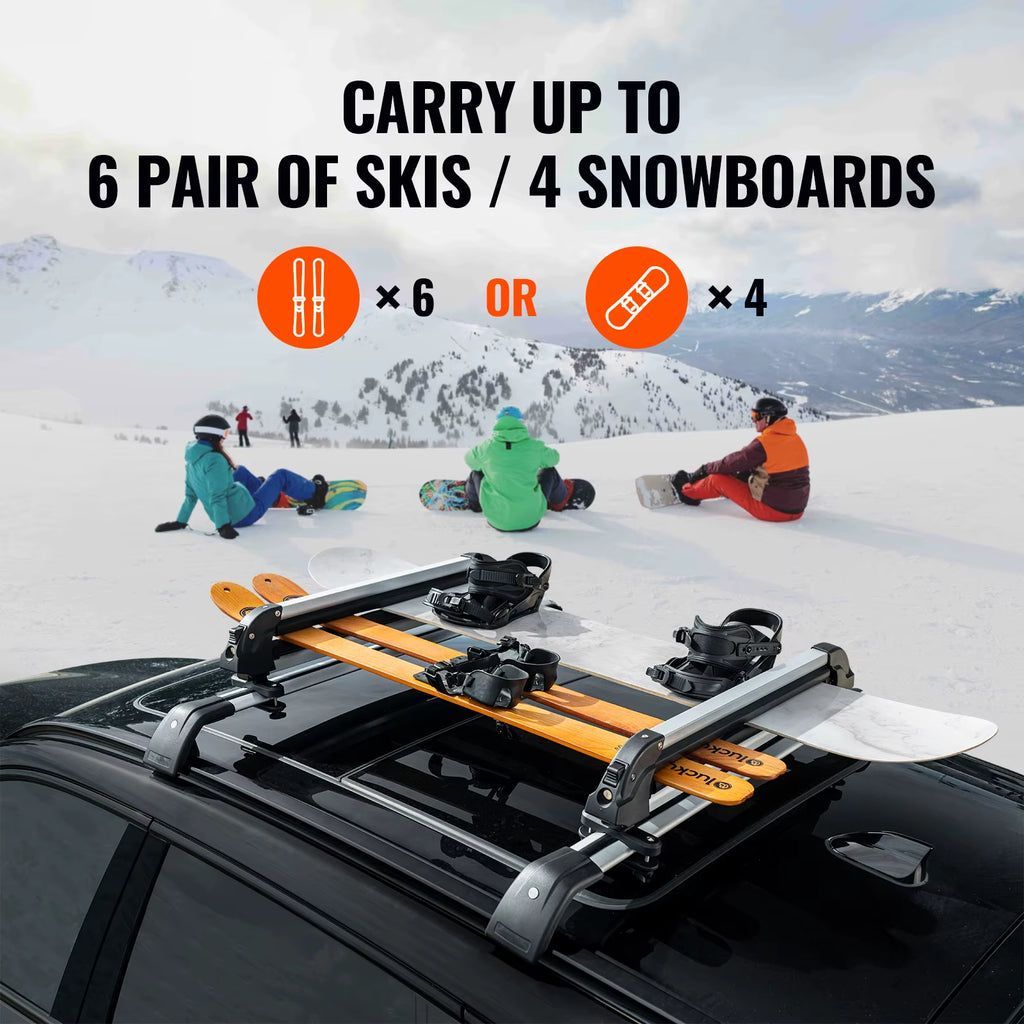 Ski and Snowboard Roof Rack 31.7-Inch Universal Ski Rack for Car Roof Fit Most Crossbars Carry 6 Pairs of Skis Aluminum