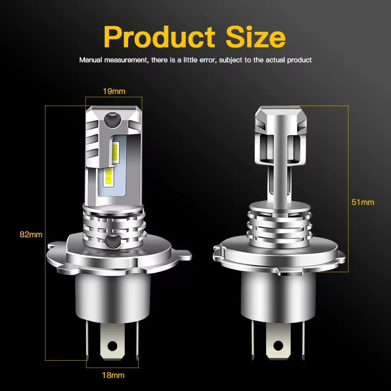 1Pc/2Pcs for Fiat Panda 1982-2003-2010-2012-2023 Car Headlamp H4 9003 High Power LED Headlight Hi/Low Beam Bulbs Canbus 6000K